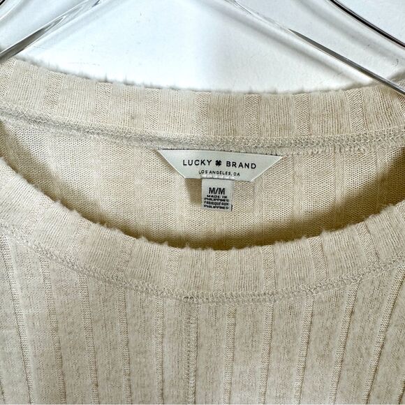 Lucky Brand Women's Size Medium Beige Cream Ribbed Soft Knit Sweater - Picture 2 of 8